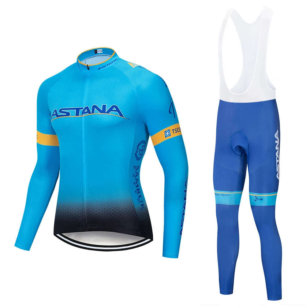 ASTANA Team long sleeve Suit Cycling jersey Set bib pants ropa ciclismo bicycle clothing bike jersey Uniform Men clothes