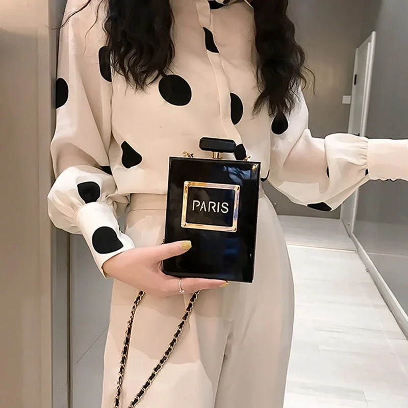 

1PC Transparent Perfume Bottle Box Acrylic Bag Women Crossbody Shoulder Messenger Chain Bag Wallet Pouch Vintage Banquet Handbag
