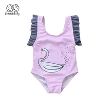 Купальник для новорожденных девочек с рюшами, купальник для животных, плавательный костюм без рукавов, фиолетовая хлопковая одежда, купальный костюм, Детские лебединые купальники для девочек 0-3Y