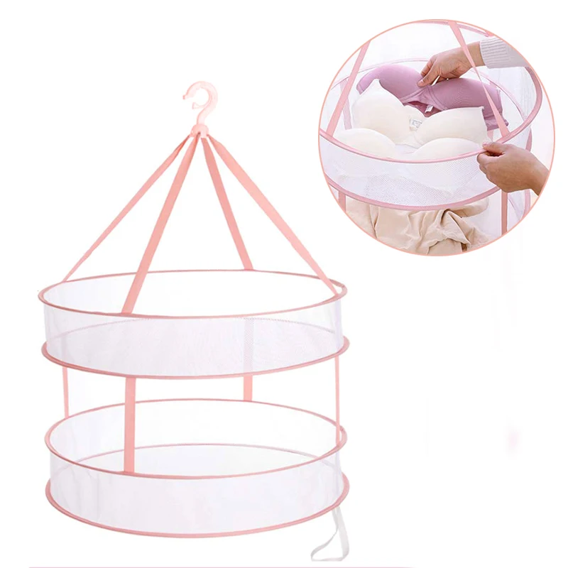 

Folding Hanging Drying Rack Clothes Dryer Windproof Laundry Basket Dryer Net Double-layer Wash Drying Socks Clothes Basket