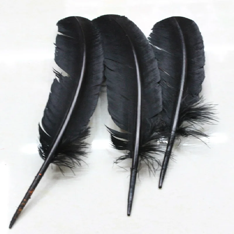 

Free shipping 50pcs wholesale 25-30cm black color real natural turkey feathers plumes hair extensions goose feather for sale