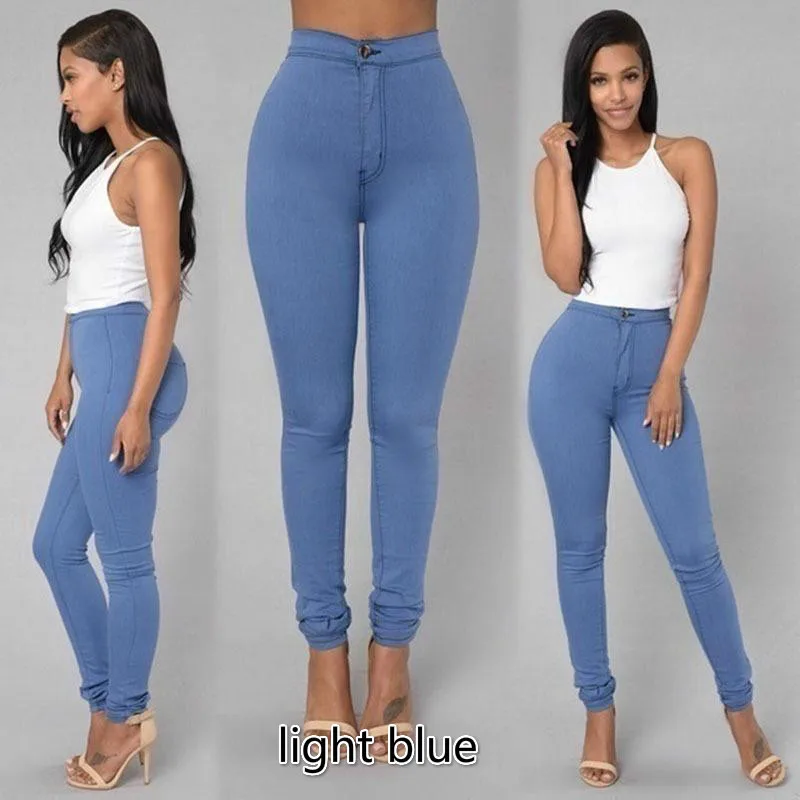 Шесть цветов, женские модные летние джинсы с высокой талией, простой дизайн, сексуальные Эластичные Обтягивающие джинсы-карандаш ярких цветов для женщин и девушек, S-3XL - Цвет: light blue