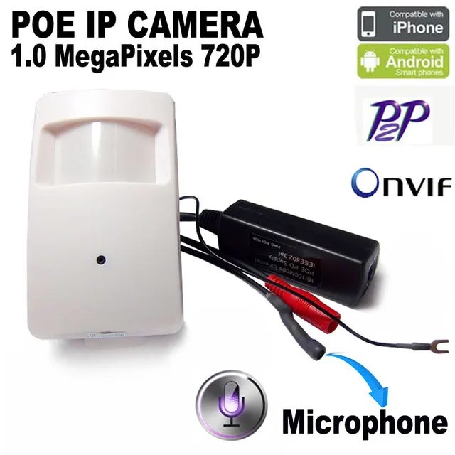 1280*720P 1.0MP ONVIF P2P Plug And Play Mini Pir Camera IP Mini POE IP Camera PIR Style Motion Detector POE System Microphone
