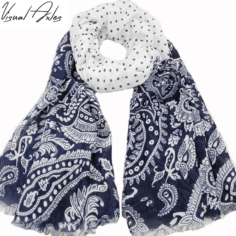 

[Visual Axles] Polka Dots Scarf New Fashion 2017 Spring High Quality Soft Viscose Printing Shawls Scarves For Women