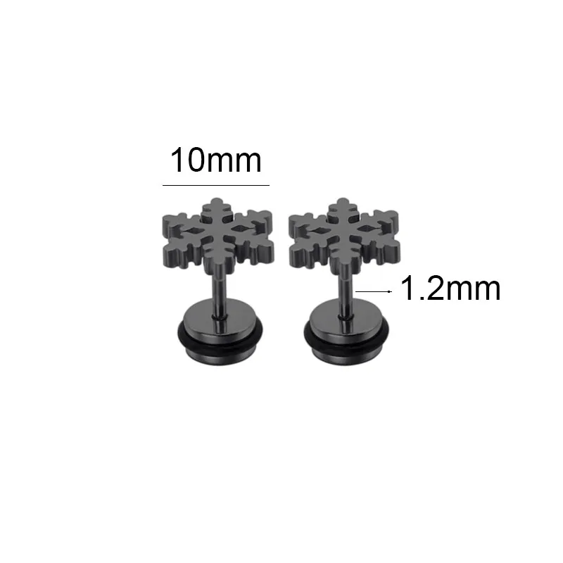 1Pair Fashion Snowflake Ear Studs Earrings Titanium Stainless Steel Silver Gold Black Barbell Fake Ear Plugs Anti-allergic Women3