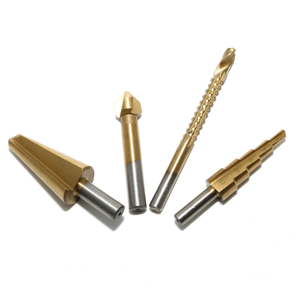 4PCS Step Cone Drill TitaniumLarge HSS Steel Bit Set Hole Cutterin