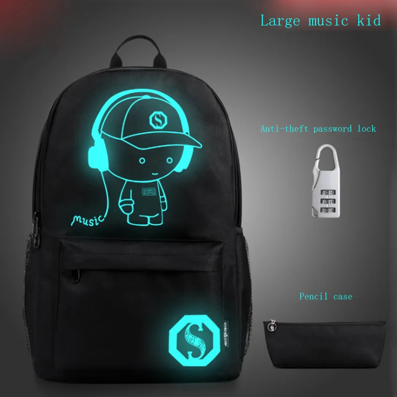 Сумка для компьютера, Студенческая сумка средней школы, мужская светящаяся уличная сумка-рюкзак плюс ручка и Противоугонная блокировка паролем