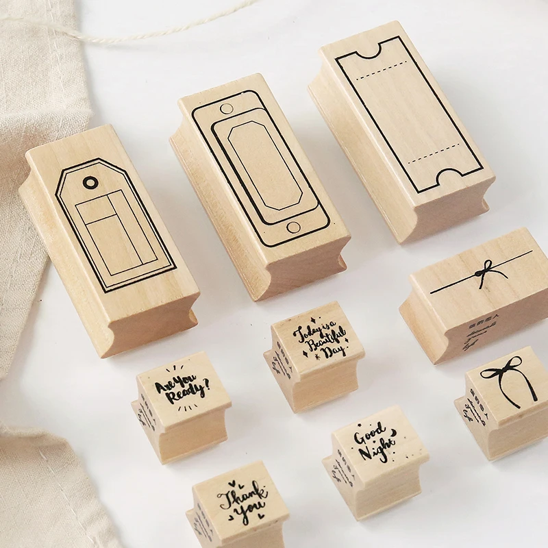 

5design scrapbooking planner book decorative wood stamps set label tag bow tie shape wooden craft DIY hobby stamp