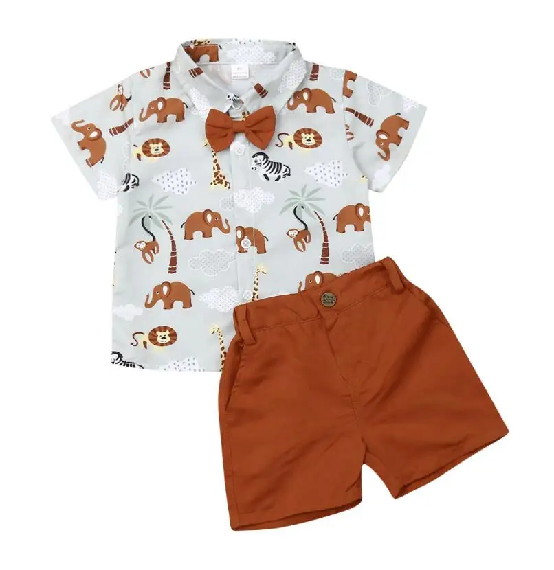 Summer Toddler Boys Party Gentleman Formal Suit Cotton Dress Shirt+Shorts Pants Outfits