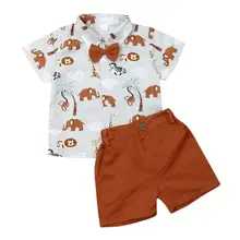 Summer Toddler Boys Party Gentleman Formal Suit Cotton Dress Shirt+Shorts Pants Outfits