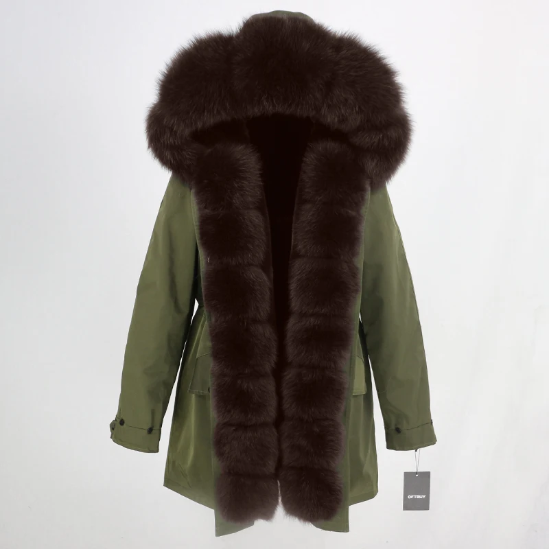 Женское пальто с натуральным мехом OFTBUY, чёрная куртка с воротником из натурального лисьего меха, водонепроницаемая длинная парка, теплая уличная верхняя одежда со съемным мехом для зимы
