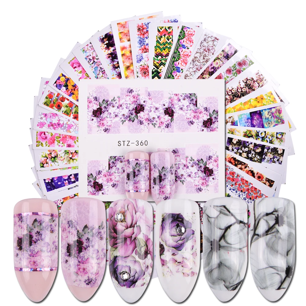 

40pcs Gradient Nail Art Sticker Water Transfer Decals Blooming Flowers Wraps Manicure Sliders Ink Watermark Decor BESTZ352-391