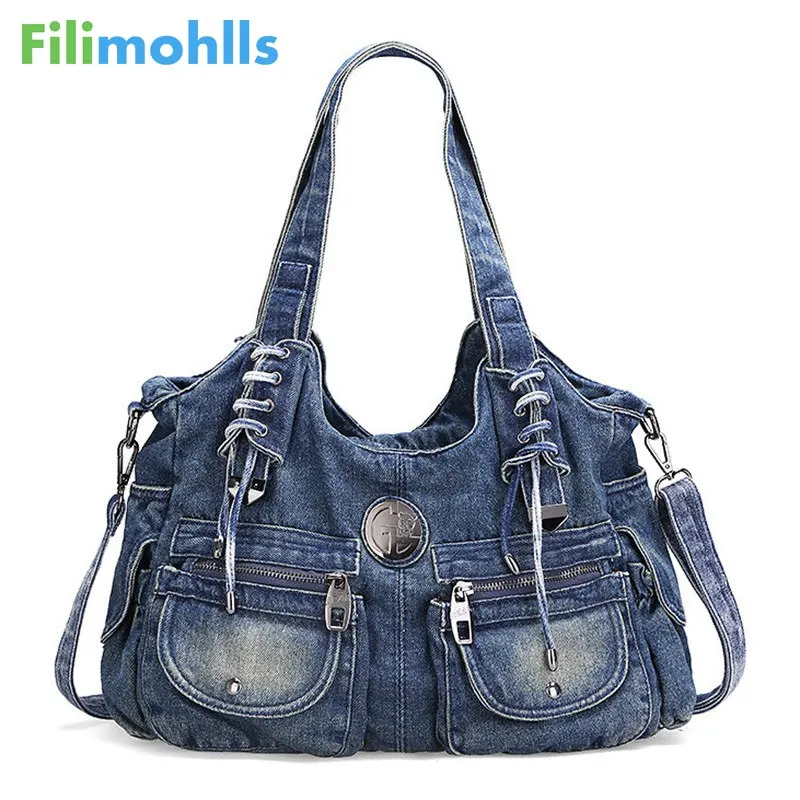 

Fashion Women Bag Vintage Casual Denim Handbag Lady Large Capacity Jeans Tote Weave tape Creative Shoulder Messenger Bag S986