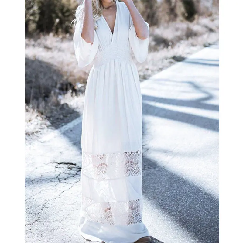 Элегантное кружевное лоскутное пляжное платье в греческом стиле с высокой талией, белая хлопковая туника, сексуальное женское платье с v-образным вырезом на спине Q501