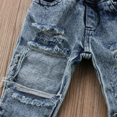 Newborn Infant Toddler Kids Baby Girls Fashion Bog Hole Jeans Pants Outfits Clothing