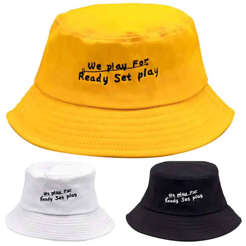 black and yellow bucket hat
