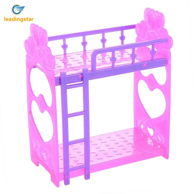 Leadingstar Plastic Double Bed Frame For Kelly Barbie Doll Bedroom Furniture Accessories Purple Pink Or Pink Yellow Color Random