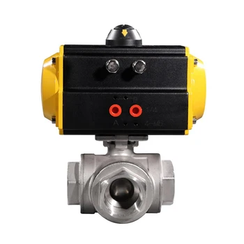

DN80 Double Acting 3 inch Pneumatic Threaded 3 Ways Ball Valve T Port L Port Stainless Steel 304 PTFE Seat