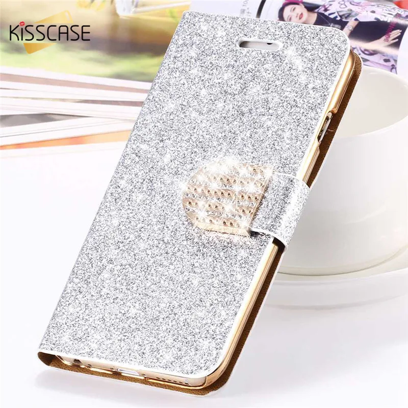 KISSCASE Luxury Bling Diamond Glitter Flip Wallet Case For iPhone 5 5s SE 6 6s 6 Plus 6s Plus