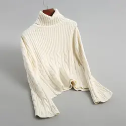 Женский Однотонный свитер с длинными рукавами и высоким воротником, Повседневный свитер