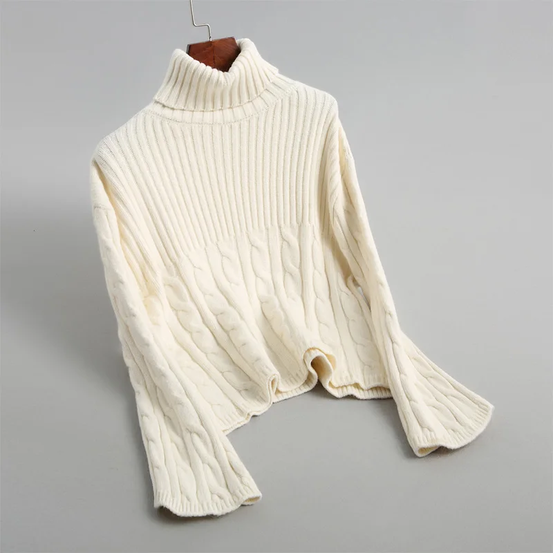 

Women solid color high-necked long-sleeved sweater casual sweater