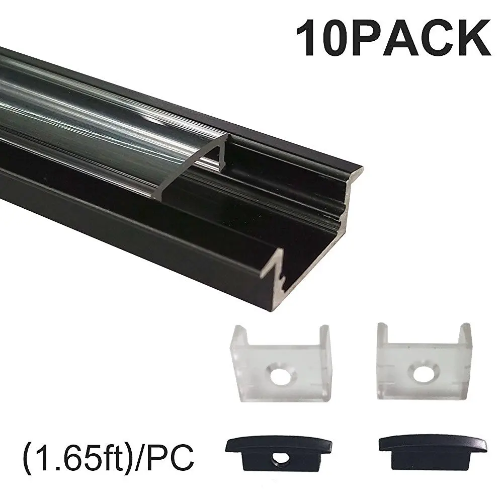 

SamCreating Black LED Aluminum Channel U Type Flush Mount with Clear Transparent Cover End Caps and Mounting Clips for LED Strip