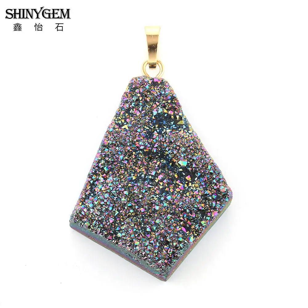 ShinyGem 28 43 мм натуральный минеральный кристалл кулон радуга/синий/золото/серебро