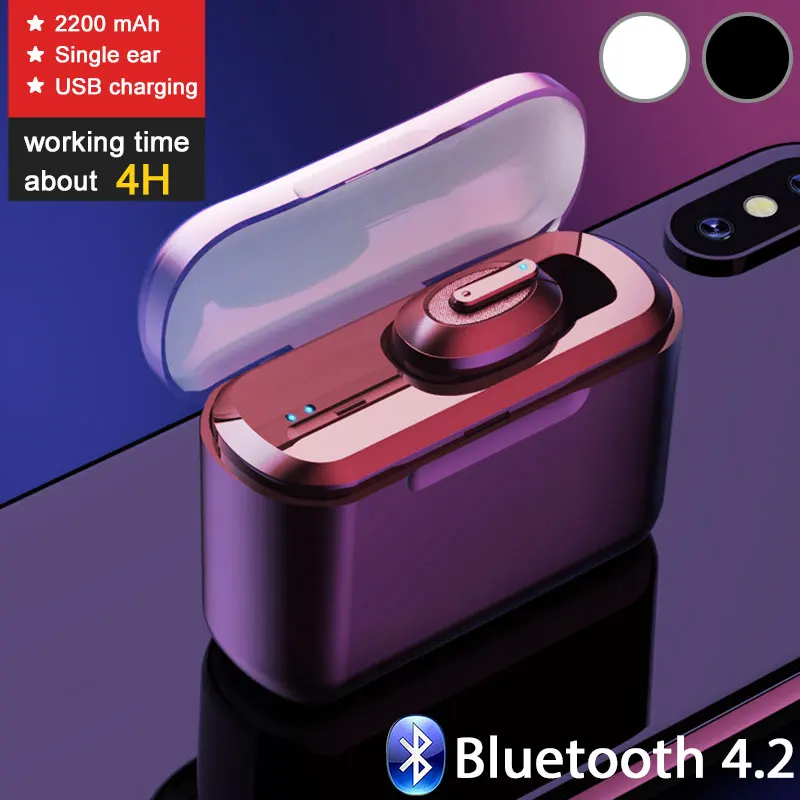 

T1 Wireless Bluetooth Invisible Earphone Single Ear 4.2 EDR Mini Wireless Earbud with 1200mAh/2200mAh Charging Box