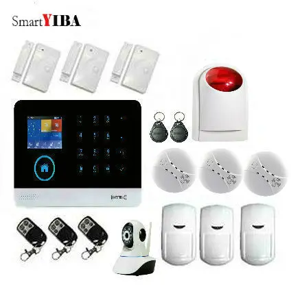 

SmartYIBA 3G SMS Wireless Home Alarm System Kit Smoke Alarm Sensor With Wireless Strobe Siren Network Surveillance Camera