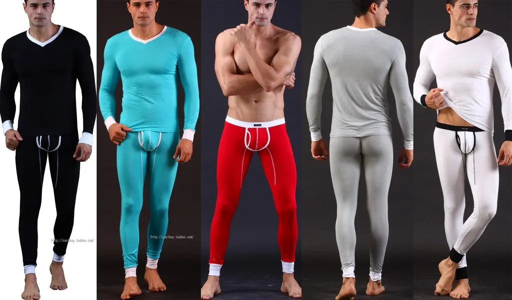 Net wj male underwear set autumn and winter modal V neck tight male