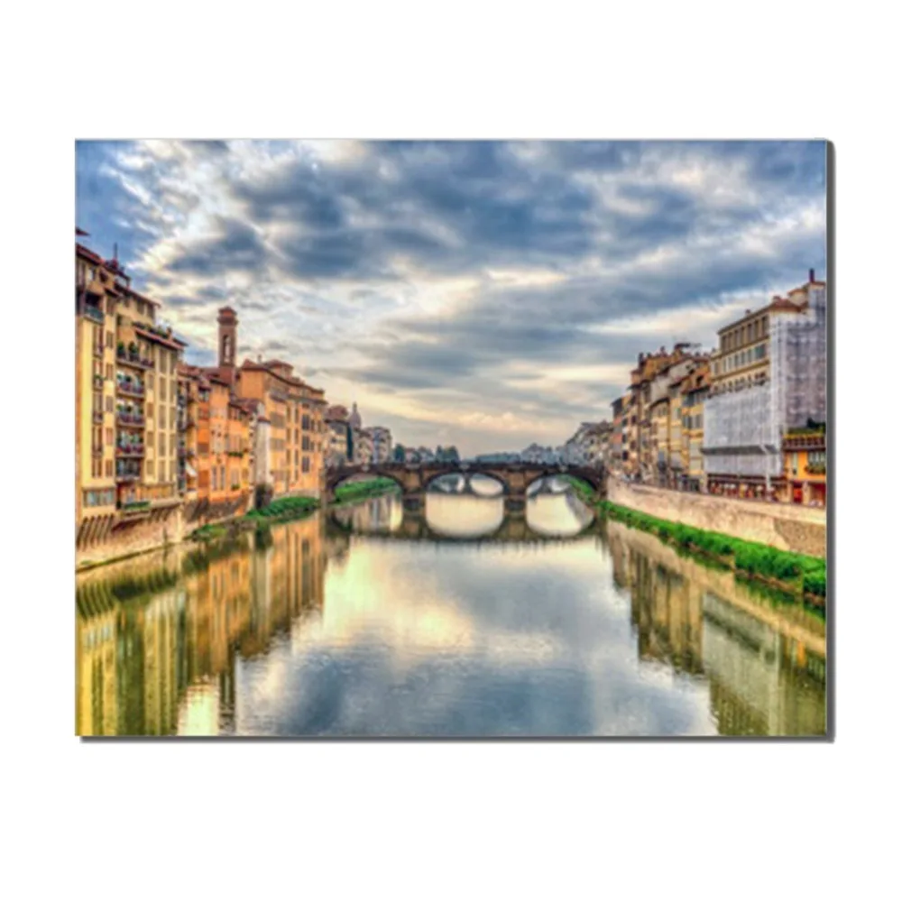 Laeacoo Arch Bridge Clear River Building Cloudy Popular Modern Oil Painting For Bedroom Living Room Bathroom Home Decor No Frame | Дом и сад
