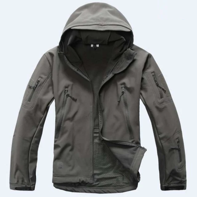Софтшелл камуфляжные тактические куртки для спорта на открытом воздухе мужские водонепроницаемые ветрозащитные куртки теплое пальто с капюшоном камуфляжная тактическая одежда - Цвет: grey jacket