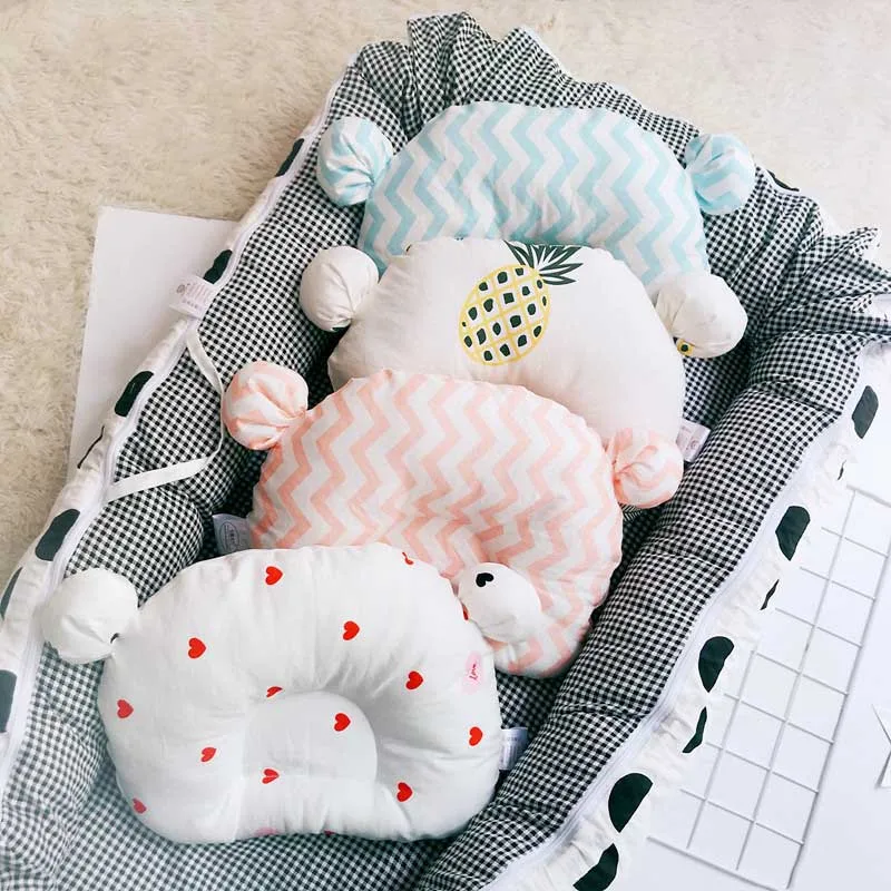 Precioso oso lindo patr/ón de dibujos animados almohada reci/én nacido beb/é apoyo coj/ín almohadilla prevenir cabeza plana almohada de algod/ón para beb/é
