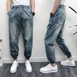 2019 для мужчин винтажные, с дырами джинсы для женщин по щиколотку Большой промежности джинсовые шаровары узкие брюки синий проблемных