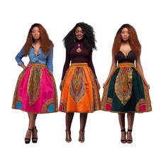 New fashion trend female multi-color retro national wind totem printing elastic band loose sexy female half skirt