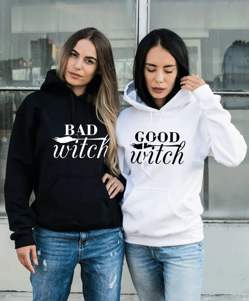 Skuggnas Good Witch Bad Witch BFF Halloween Hoodies Matching Halloween Hoodie Best friend hoodie BFF Clothing Gift For Friend halloween wicked witch hoodie the wizard of oz hoodie some days you have to put on the hat hoodie in white size l m s xl