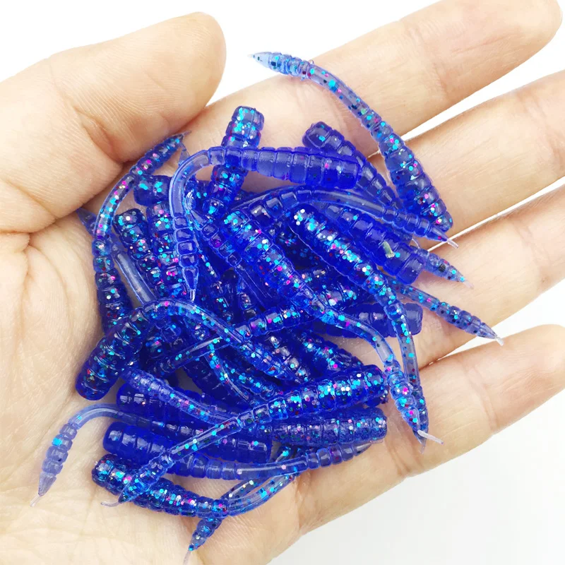 

30PCS Long tail 4.5cm 0.43g Aritifical maggot Grub Silicone Soft Lure Baits smell Worms maggots Luminous Fishing Lures Pesca