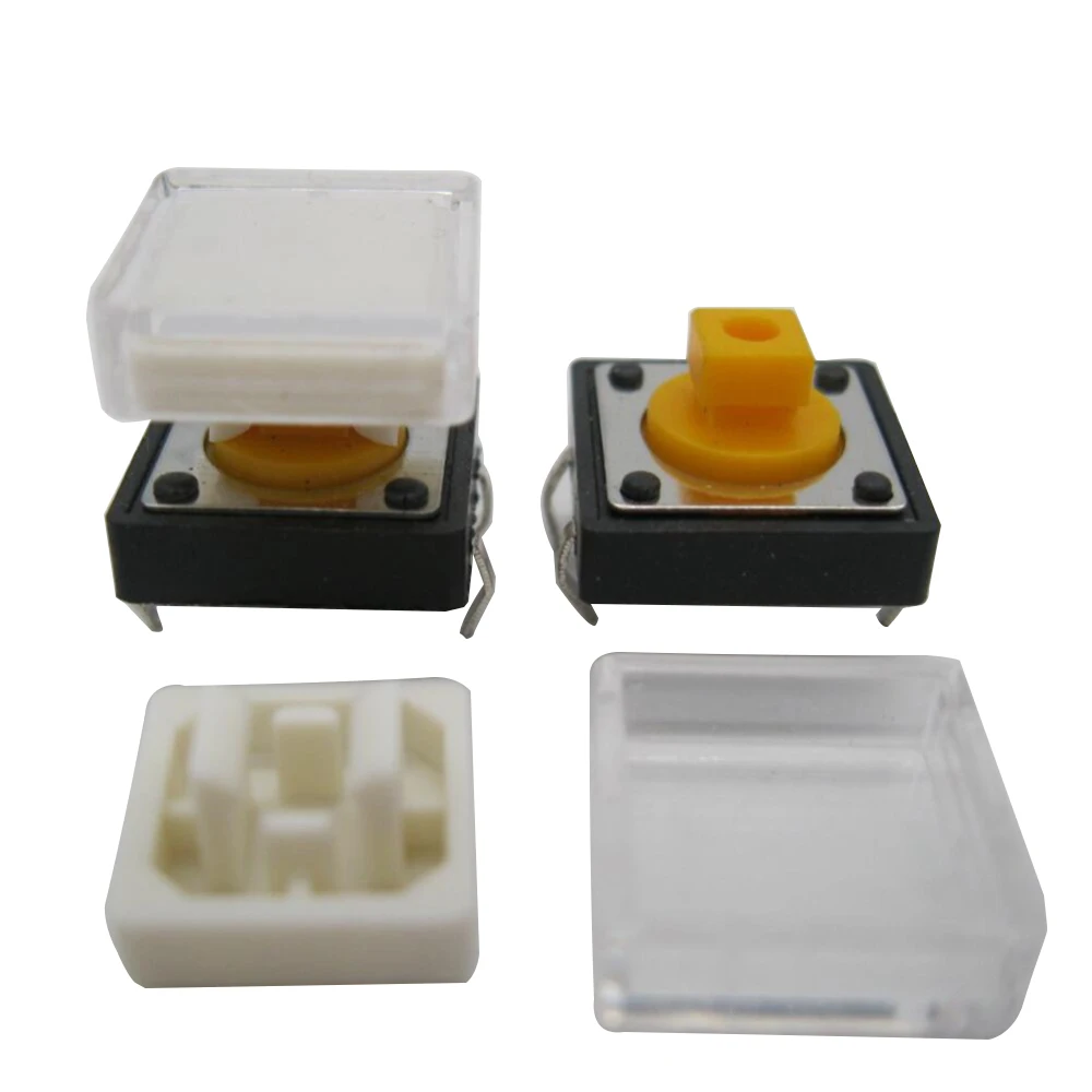 

25pcs B3F Tactile Push Button Switch+white color hat 25pcs+transparent cap 25pcs Momentary Tact Touch Micro switch 12x12x7.3mm