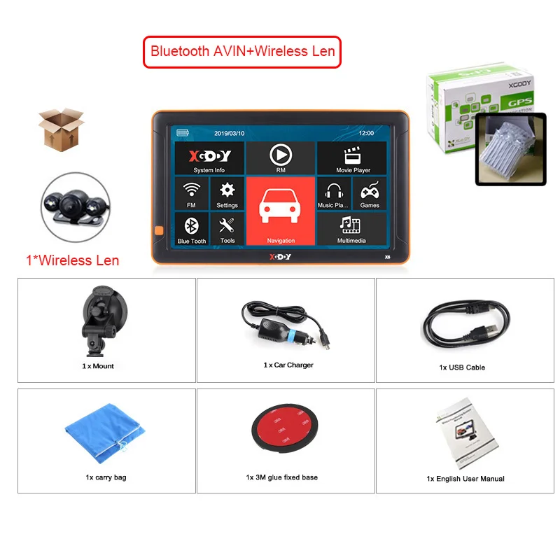 GPS BT-Wireless Len XGODY 9 ''Автомобильный gps навигатор Bluetooth AVIN 256 Мб 8 Гб Камера заднего вида Navitel Карта Европы Sat Nav Автомобильный навигатор gps - Размер экрана, дюймов: GPS BT-Wireless Len
