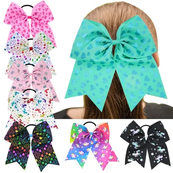 

2018 latest 8 Inch Girls unicorn printing Ribbon Hairbow hair tie Girl love Bow Hair Band Newborn Children Accessories 120ps/lot