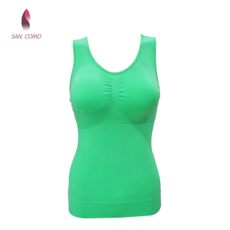 SAN.COMO 60099 Women Seamless Sleeveless Padded Camisoles Simple Stretchable Ladies Tanks Tops Comfortable Casual Wear camis top