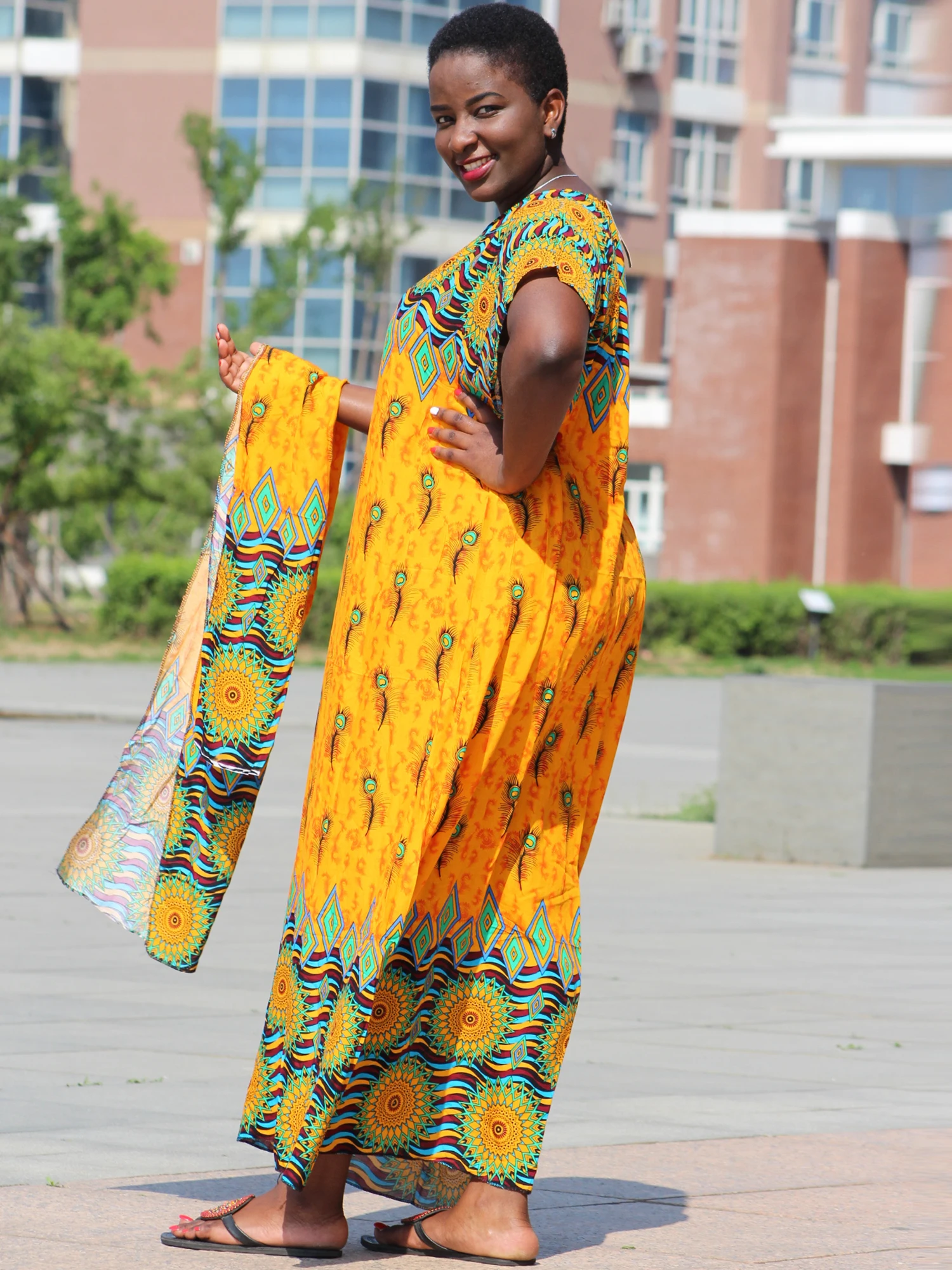 Новые модные желтые вечерние платья из хлопка с разноцветным принтом в африканском стиле