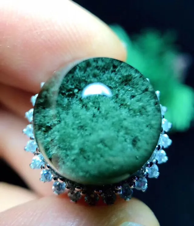 Natural Green Phantom Quartz Crystal Adjustable Ring (6)