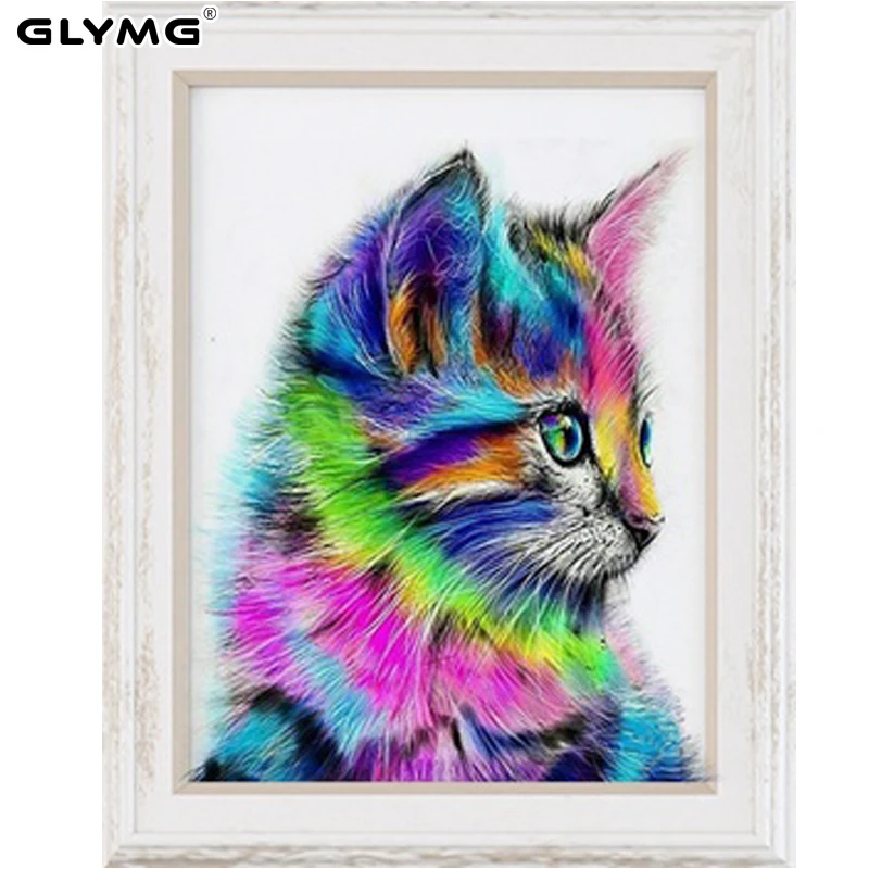 GLymg Diy Rhinestones Embroidery Diamond Painting Cross Stitch Color Cat Animal Series Full Square Mosaic Gift Home Decor