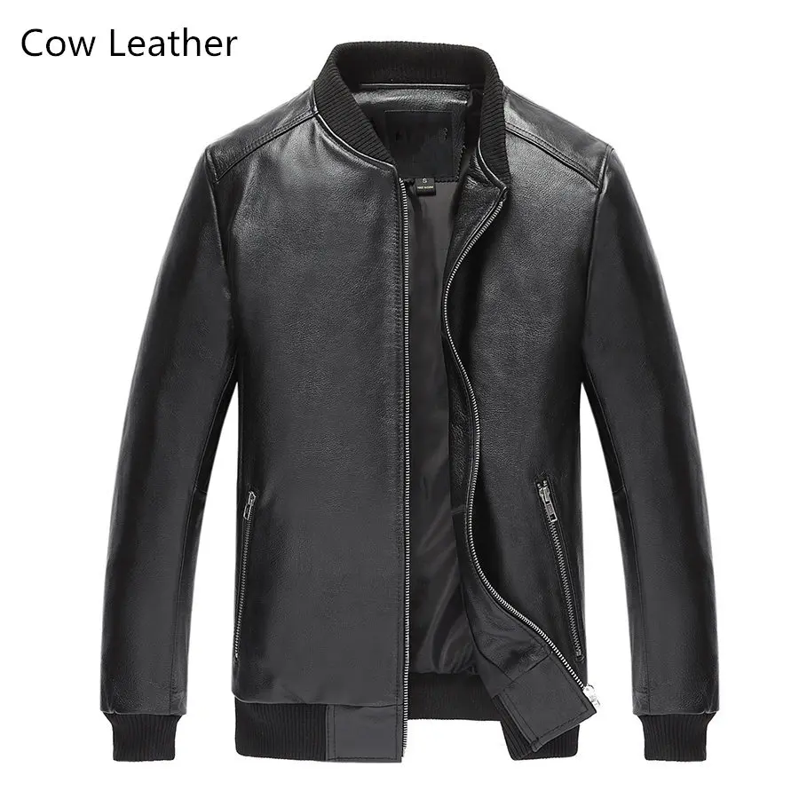 

YOLANFAIRY Real Cow Leather Jacket Men Quality Sheepskin Leather Bomber Jackets Winter Autumn Motocycle Plus Size 19-803 MF602