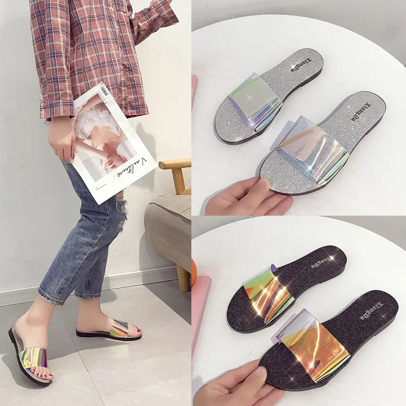

Sandals female summer 2019 new flat with students wild open toe word tow fashion shoes.