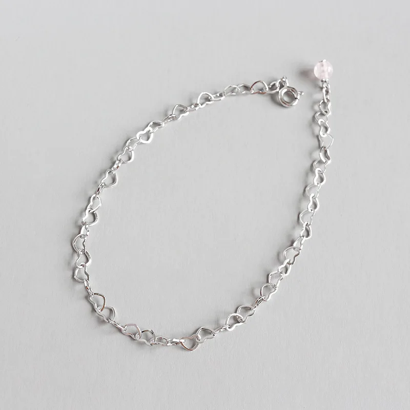 Classic Hollow Heart Chain Crystal 925 Sterling Silver Adjustable Anklet