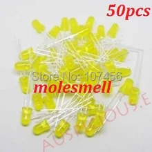 50 шт. 5 мм желтый ультра яркий рассеянный желтый светодиодный светильник Новая 5 мм желтый объектив светодиодный 5 мм Большой/широкоугольный желтый светодиодный светильник