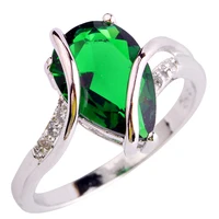 Wholesale Elegant Water Drop Women Ring Green Emerald Quartz White Topaz  Silver Rings Size 6 7 8 9 10 Super Fancy Jewelry