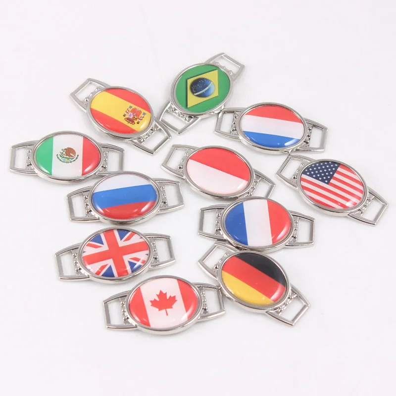 12Pcs national flags Jewelry Shoelace Charms For Sneakers Shoelaces